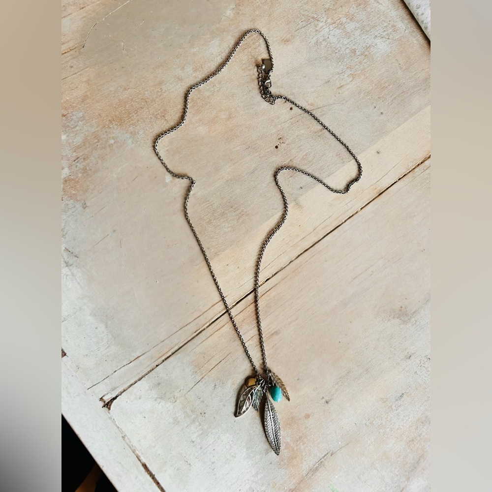 American Eagle Outfitters Silver and Turquoise Feather Necklace